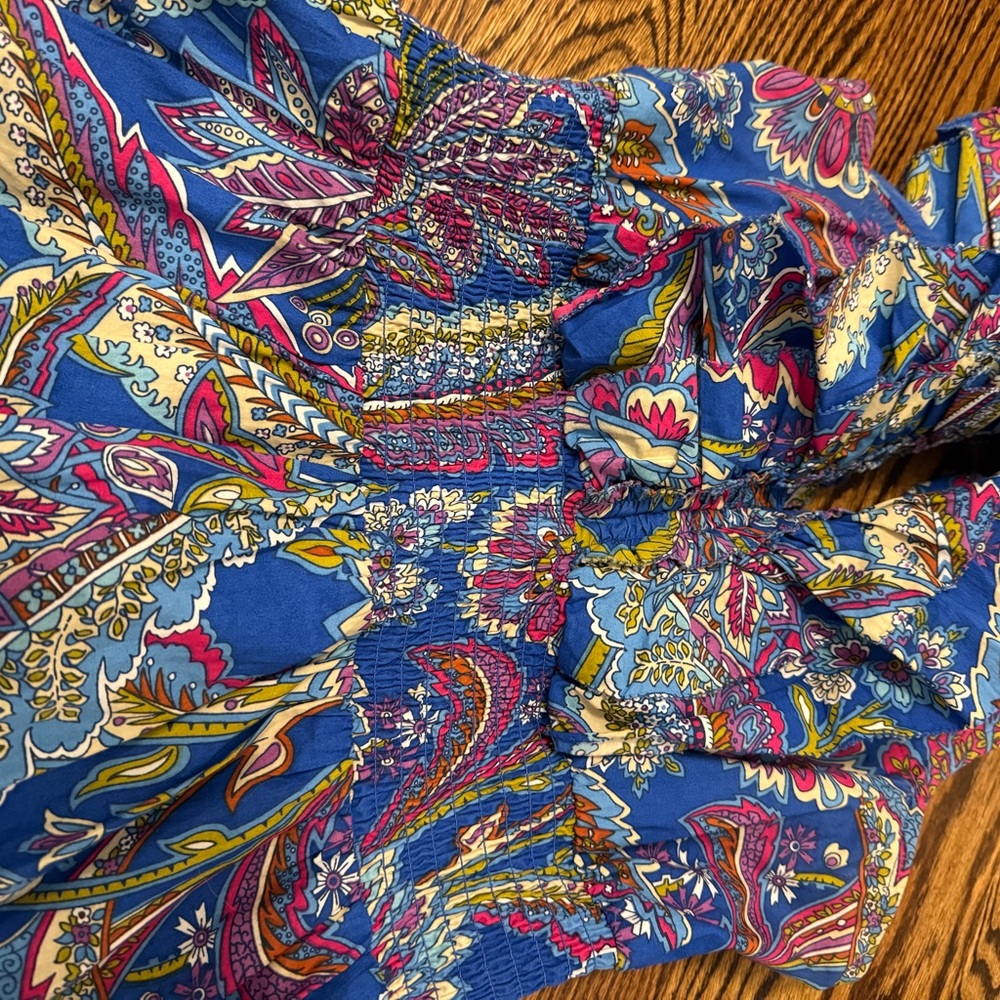 Blue Paisley V-Neck Women's Dress - Picture 6 of 6